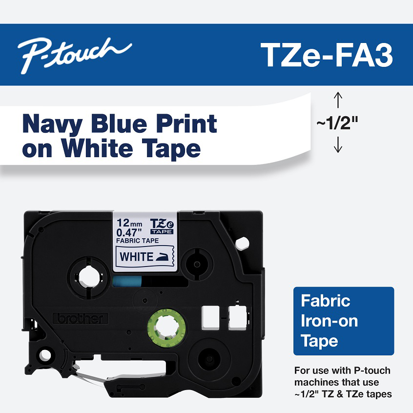 Etiquetas Brother para Rotuladora TZe-FA3 Azul sobre Blanco 12mm x 2.98mts
