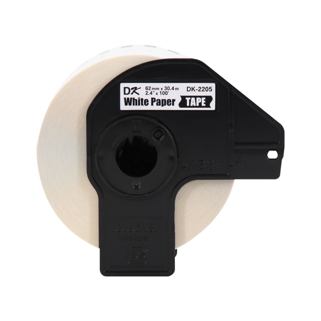 Rollo Cinta Brother DK2205 Negro sobre Blanco 62mm x 30.48mts