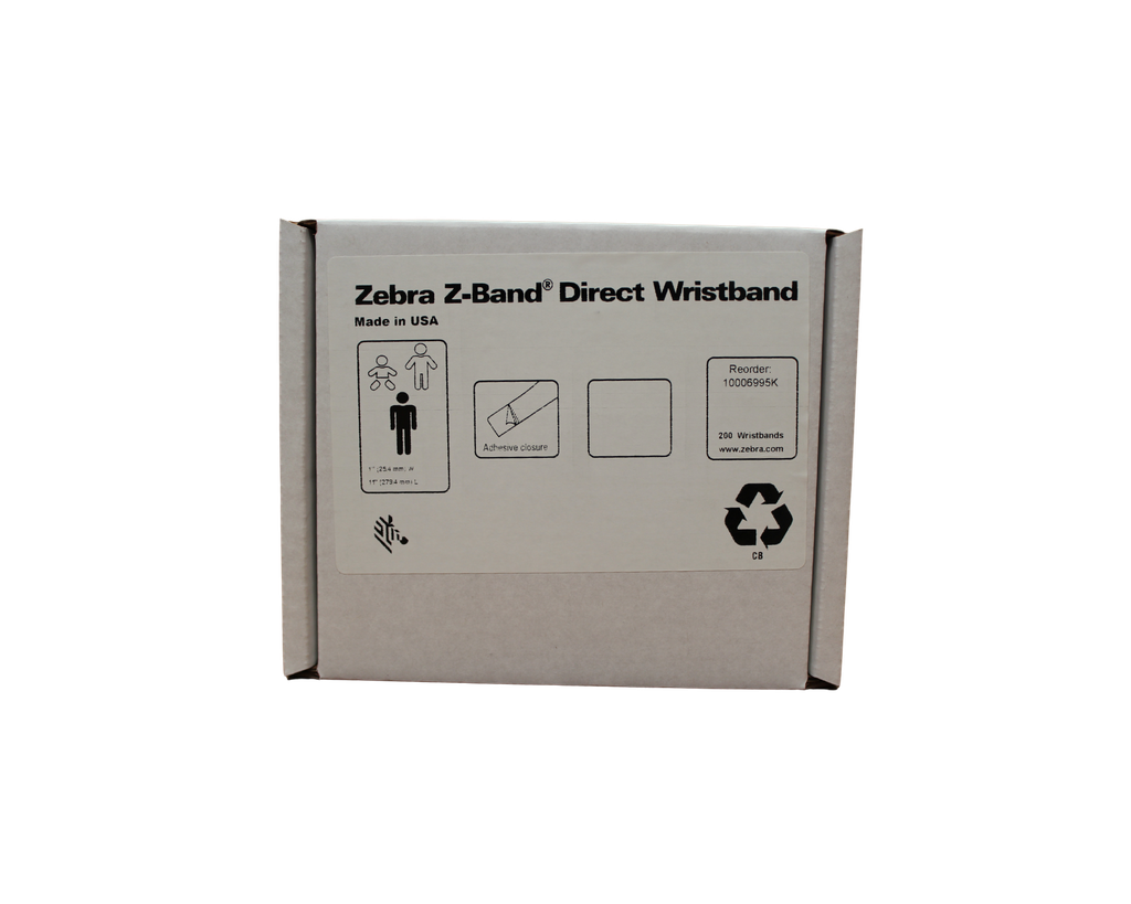 Caja con 6 cartuchos de 200 Brazaletes Adulto c/u. Zebra Z-BAND Direct ADULT 25X279MM 200 bands/ca