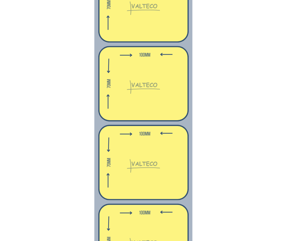 ROLLO ETIQUETAS AUTOADHESIVAS AMARILLA REMOVIBLE IMPRESA 70X100 B1 S1 800 ET/R