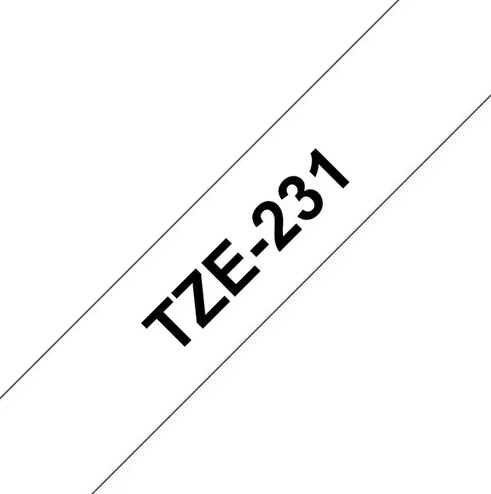 [TZe231] Etiquetas Brother para Rotuladora TZe-231 Negro sobre Blanco 12mm x 8mts