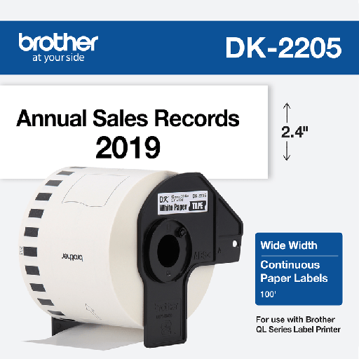 [DK2205] Rollo Cinta Brother DK2205 Negro sobre Blanco 62mm x 30.48mts